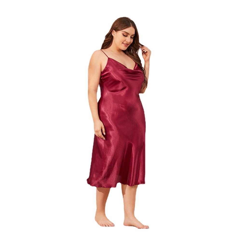 Satin Negligee Damen Nachthemd mit Spitze - Sexy Lingerie Dessous für Damen in XL-3XL - Elegantes Spaghetti-Träger-Kleid für Plus Size Sleepwear