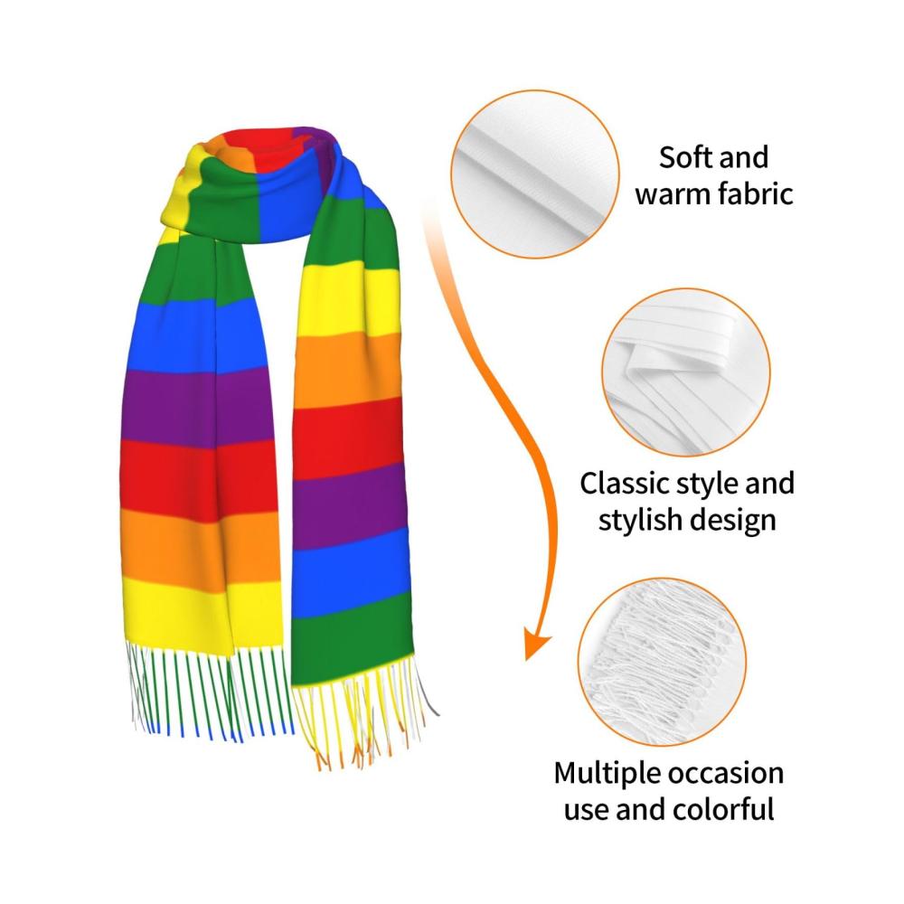 Großer warmer Unisex-Schal | Weicher modischer Schal in Regenbogenfarben | Einheitsgröße für Damen und Herren