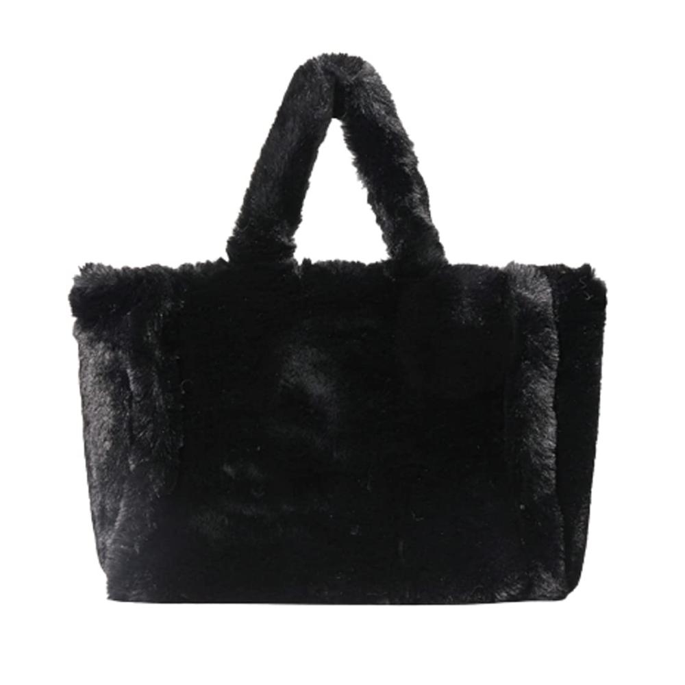 Flauschige Kunstpelz Handtasche - Große Kapazität Schwarz Tote Bag für Frauen - Elegante pelzige Clutch Umhängetasche zum stilvollen Shopping