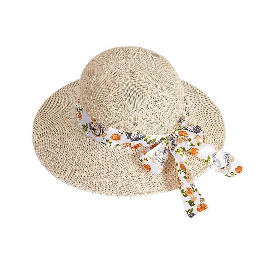 Damen Sonnenhut mit breiter Krempe faltbarer Strohhut UV-Schutz und schöner Schleife - Perfekter Sommerhut für Urlaub und Strand