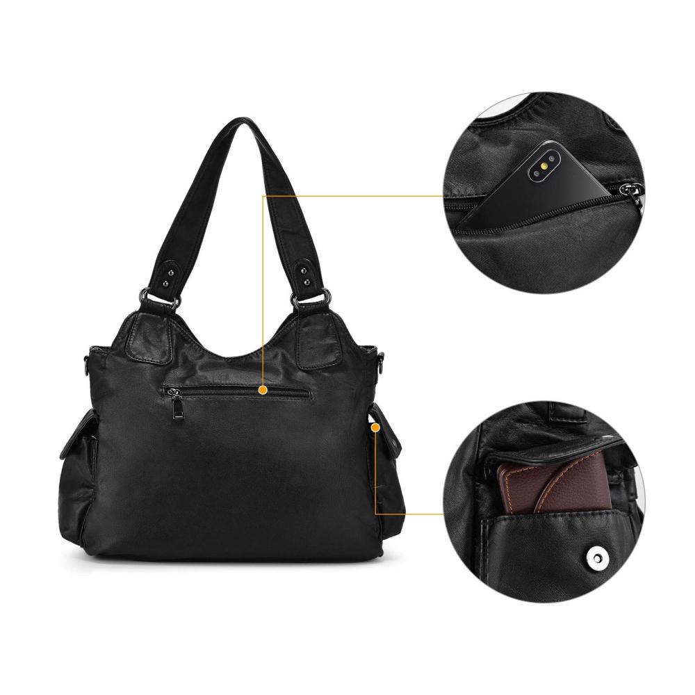 Damen Schultertasche aus Weichem Gewaschenem Leder mit Hobo-Stil Crossbody-Design und Abnehmbarem Schultergurt - Stilvolle Handtasche mit Top-Griff für Frauen