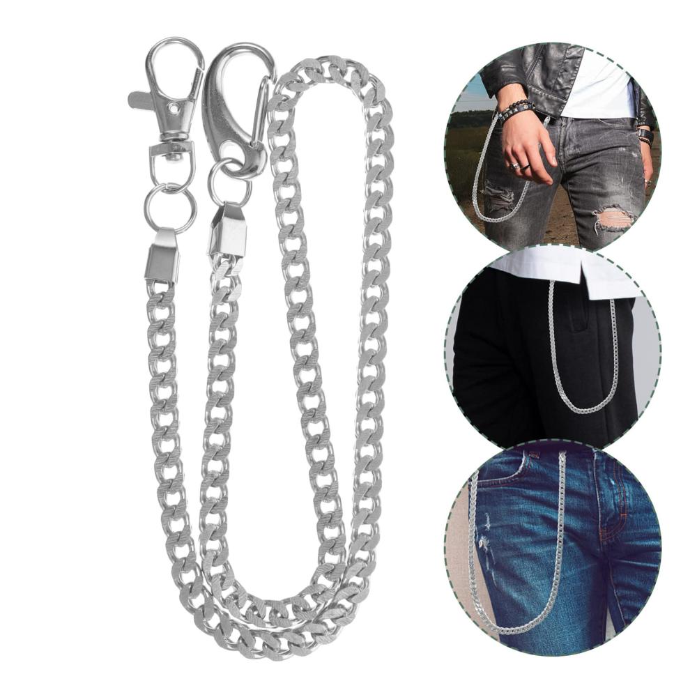 Herren Schlüsselringe & Schlüsselbänder Exklusive Silber-Ketten für Hosen Brieftaschen Taschen & Gürtel – Stilvolle Jeansketten mit Beidseitigen Verschlüssen für Jungen Männer (60-80cm