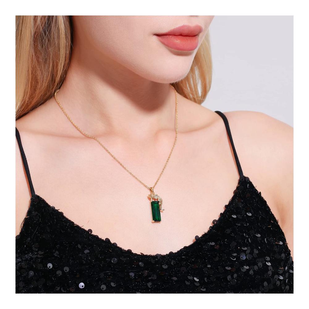 14K Gold Überzogene Damen Halskette mit Grünen Kristall-Leopard-Anhänger - Hip-Hop Punk Panther Schmuckgeschenk