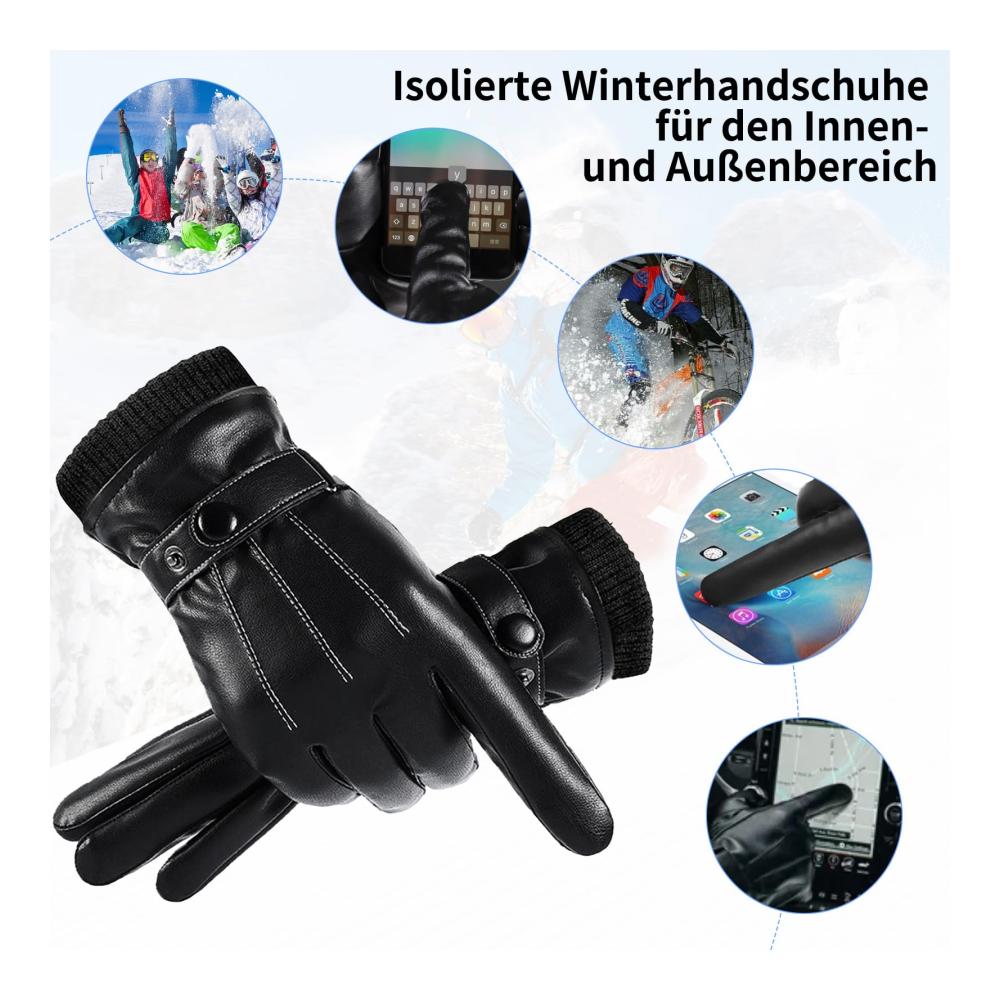 Warme Lederhandschuhe für Herren Motorrad- und Fahrhandschuhe mit Lammfellfutter -30-Grad-Tauglichkeit ideal für Jagd