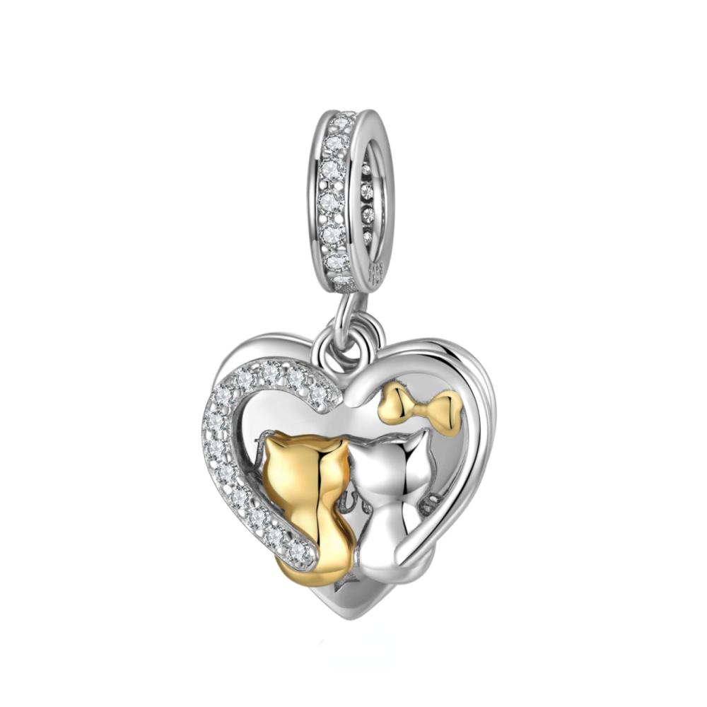 Bead Charms Jane Aigle Katze Paar Perlen Charm aus S925 Sterling Silber – Damen Halskette und Armband Anhänger Zubehör