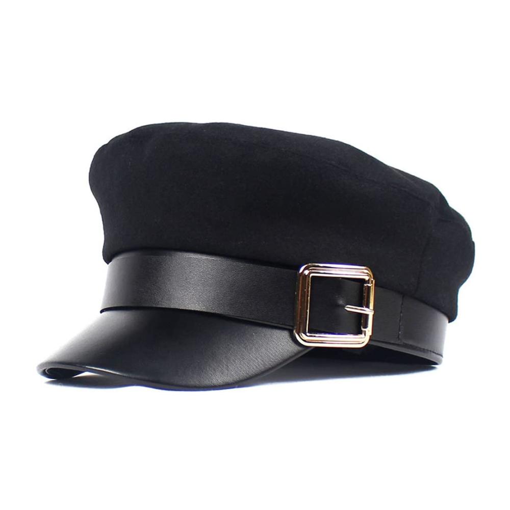 Vintage Britische Schirmmütze mit Metallschnalle | Schwarze Bretonische Fiddler Cap für Herren | Flat Top Fisherman Hat mit Visier | Newsboy Cap Barett und Gatsby Hut für Damen | Klassische Paperboy Mütze