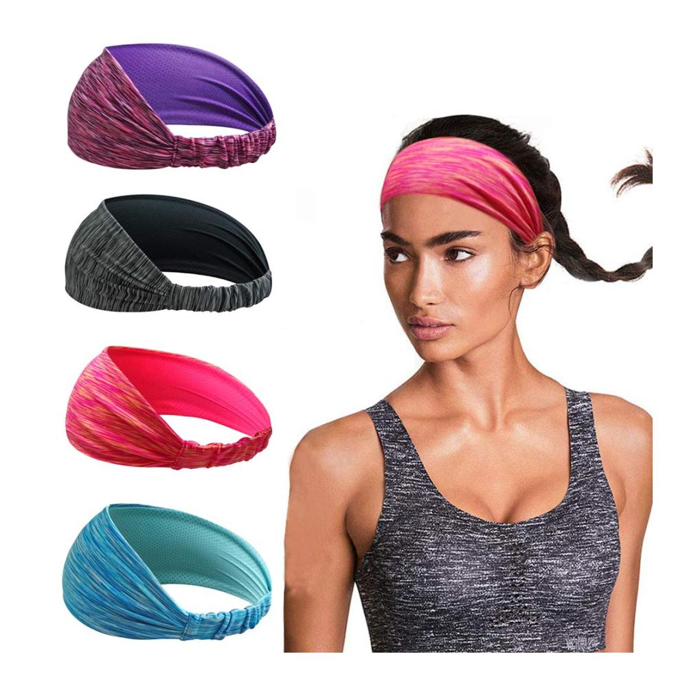 4er Pack Sport-Stirnbänder für Damen - Breite elastische Haarbänder für Yoga Laufen & Fitness - Schnelltrocknende Schweißbänder für Workout Tennis Gym & Outdoor-Aktivitäten