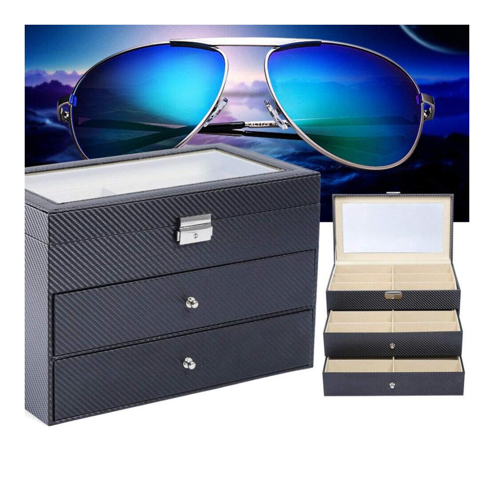 Brillenetui Organizer Aufbewahrung für 18 Brillen mit Glas-Schaufenster - Brillenbox Display & Showcase für Brillenkollektion 35 x 21 x 24.5 cm