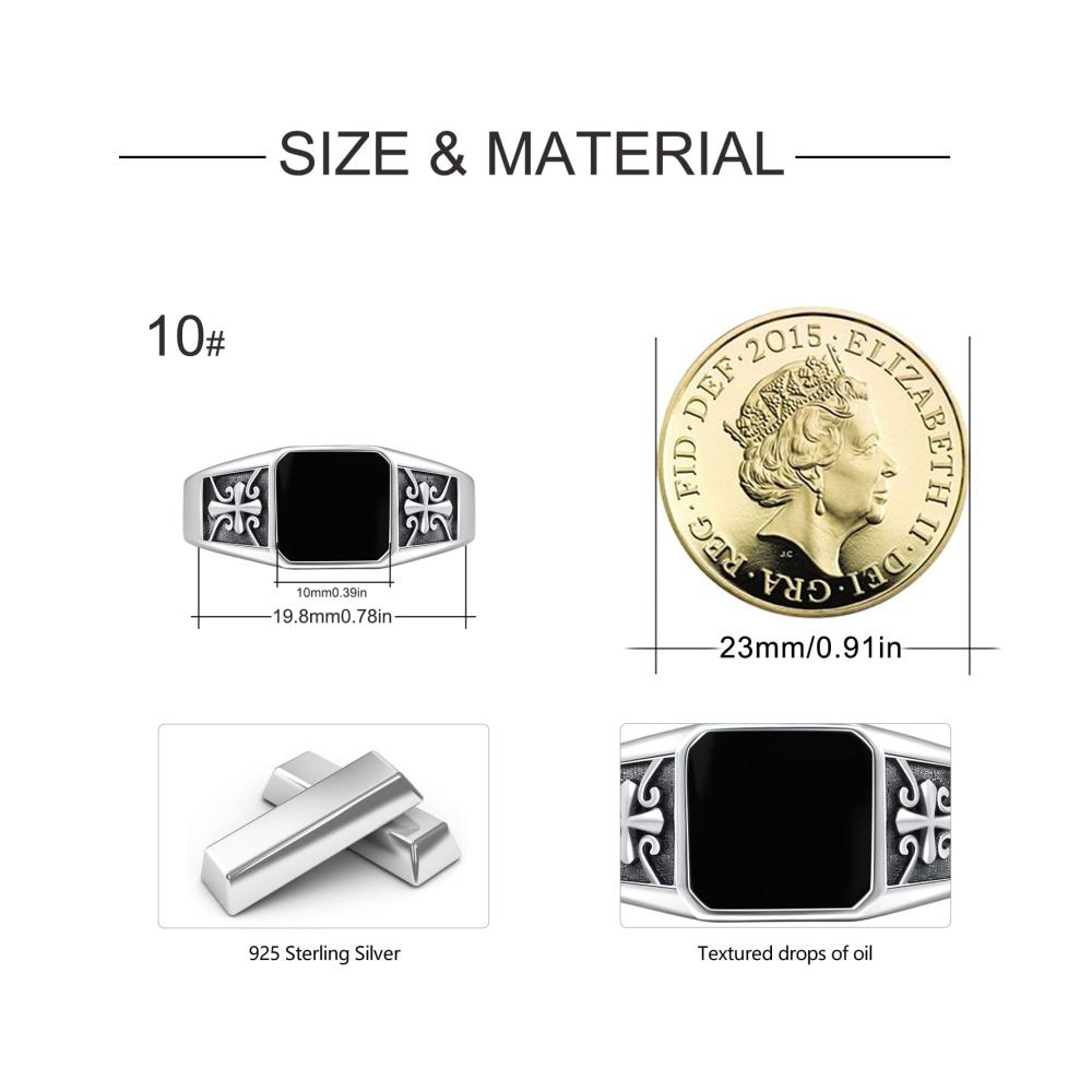 Keltischer Siegelring für Herren - Silber 925 mit Schwarzem Emaille - Massiv und Klassisch - 10mm Breite - Ideal für Papa Freund und Ehemann