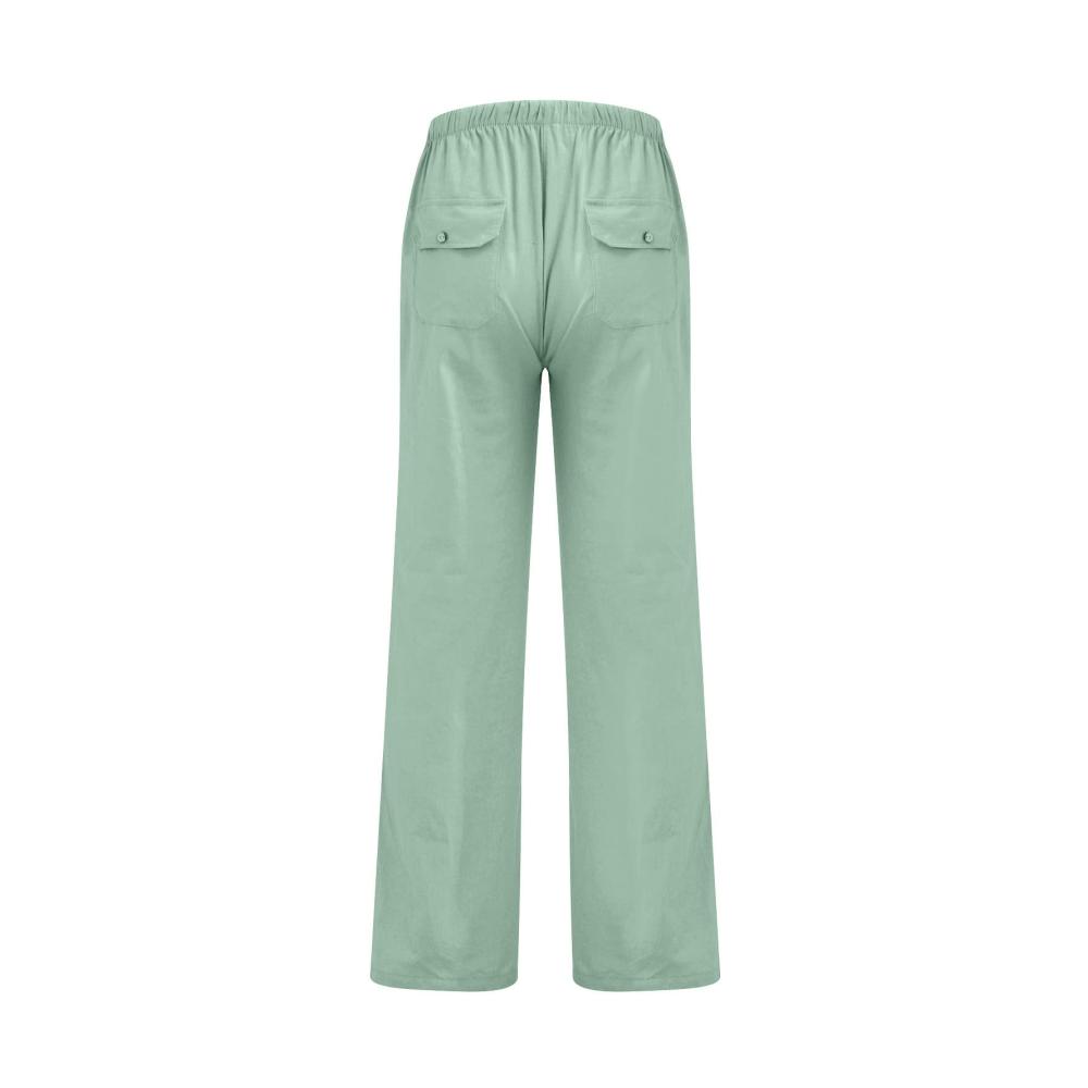 Herren Sommerhose Bequeme Baumwoll-Leinenhose mit Kordelzug Taschen und Logo - Lockere Freizeithose für den Urlaub (COL-148