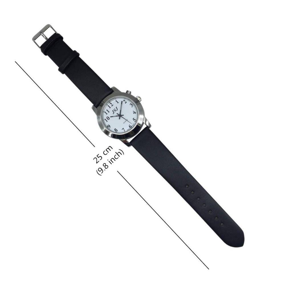 Deutsch Sprachige Armbanduhr mit Wecker Datum Weißem Ziffernblatt und Schwarzem Lederarmband - Moderne Armbanduhren mit Sprachfunktion für klare Zeitansagen