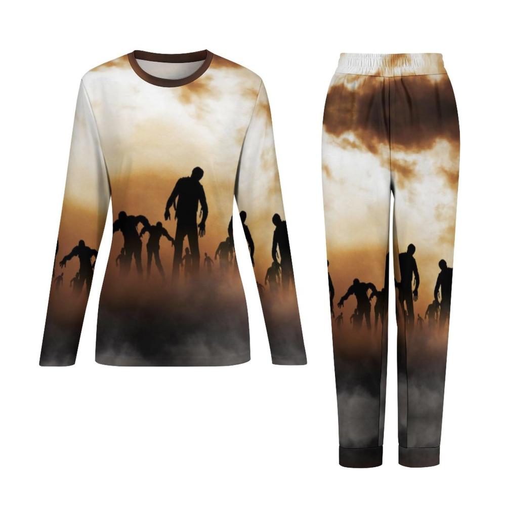 Damen Schlafanzug Zombies Dead Men Walking Rundhalsausschnitt mit Taschen - Hochwertiger Pyjama für Frauen
