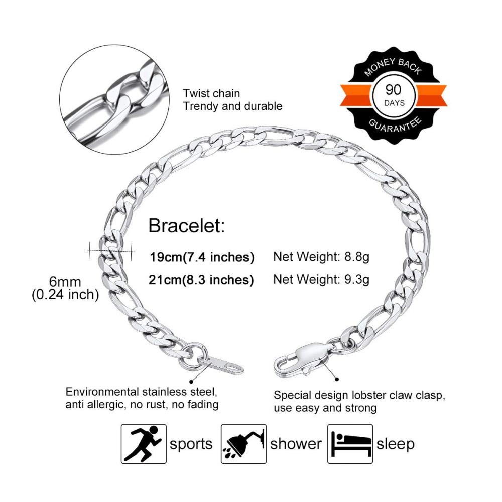 Goldchic Jewelry Figaro Armband aus Edelstahl in 2 Farben (Silber/Gold) Breiten 6/9mm Längen 19/21cm - Klassisches Herren- und Damenarmband ideales Geschenk