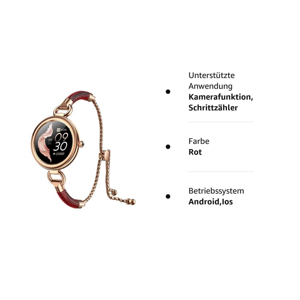 Fashion Smartwatches Damen Elegant Gold Schmuck Armreif mit Schrittzähler Schlafmonitor Pulsuhr Blutdruck & Periode - Edelstahl Smartwatch Damenuhr für Fitness kompatibel mit IOS und Android