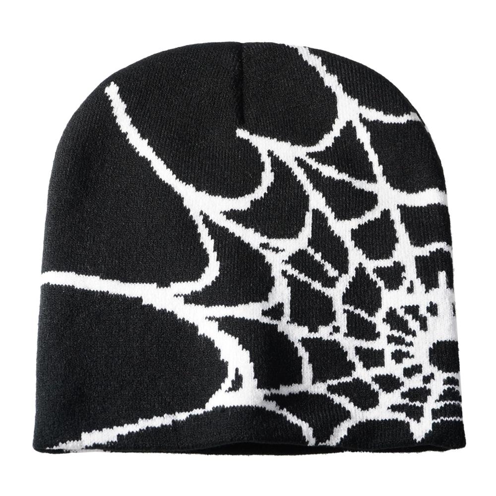 Gestrickte Y2K Gothic Spider Mütze – Unisex Winter Slouchy Beanie mit Warmfutter