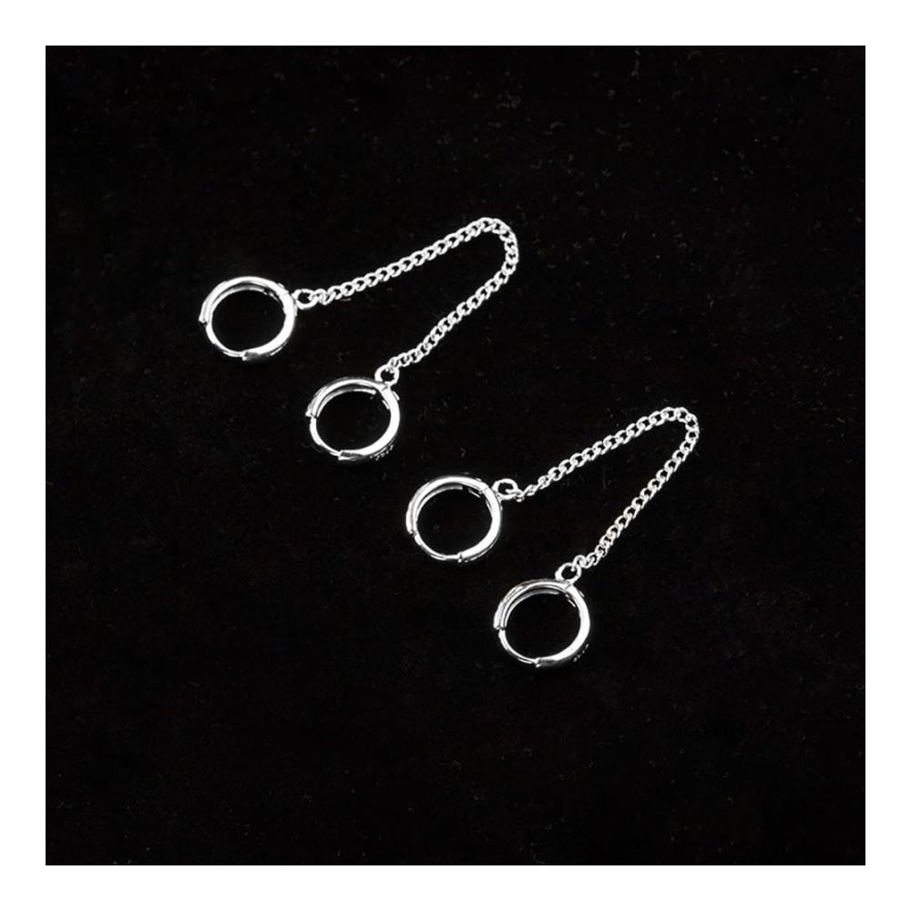 925 Sterling Silber Damen Ohrringe Kleine Creolen Einfädler Kette Tropfen Lappen Piercing Manschette - Personalisierter Schmuck
