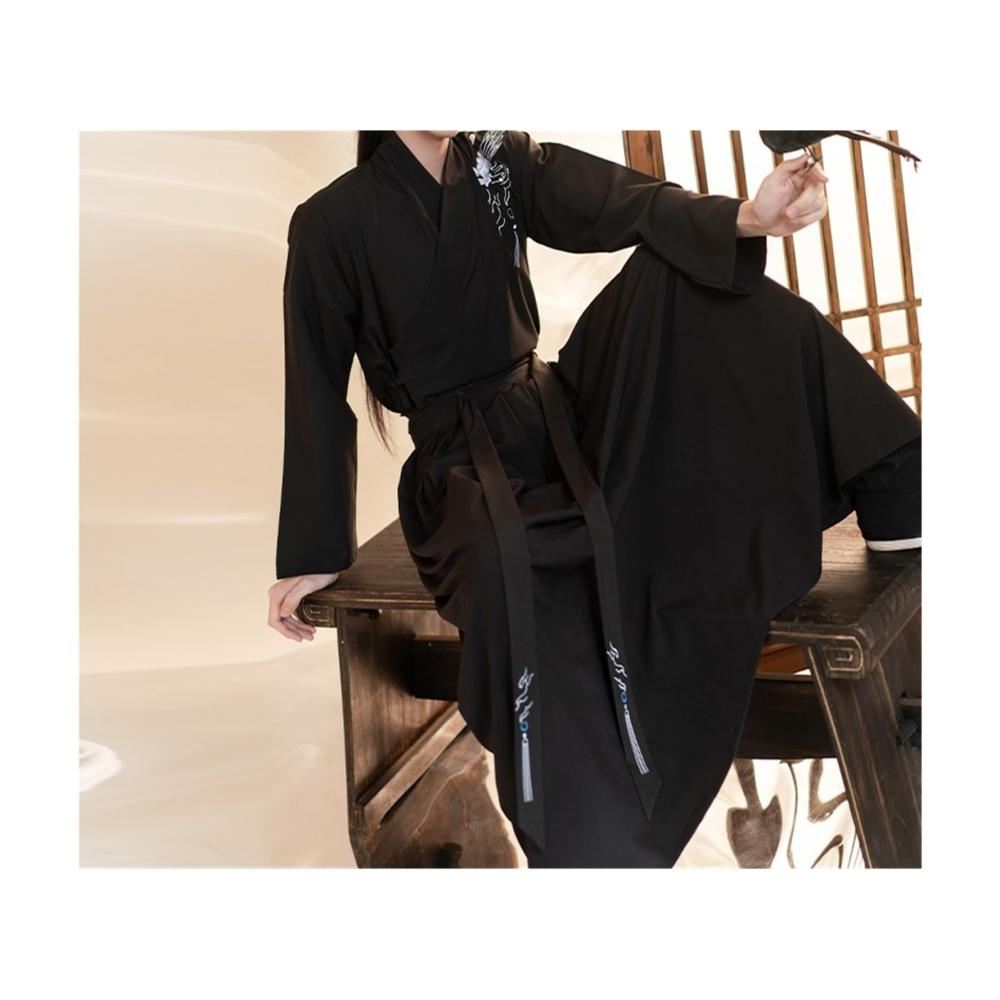 Chinesischer Samurai Hanfu Schwertkämpfer Cosplay Anzug - Schwarz 3XL Größe