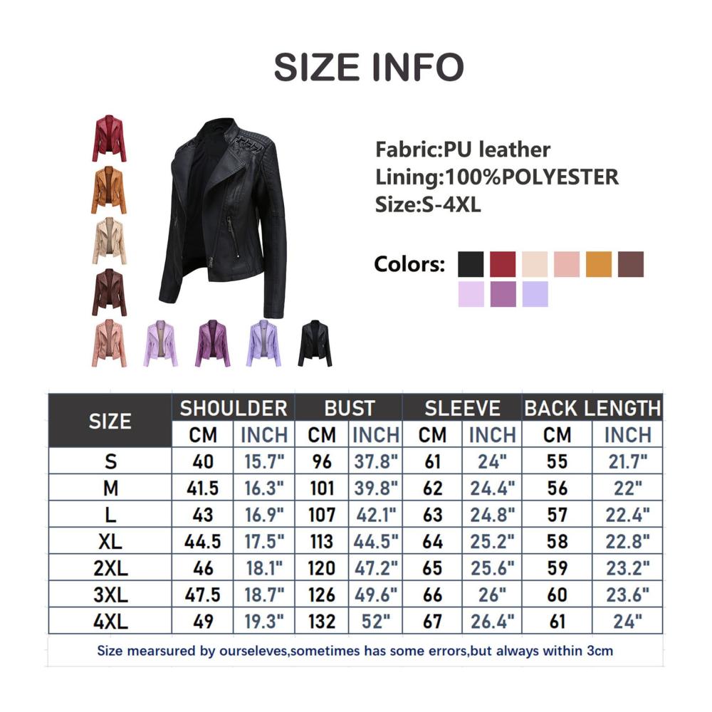 Damen Lederjacke mit Stehkragen - Stilvolle Kurzjacke für Frauen Motorradjacke im Slim Fit Design Casual Streetwear Übergangsjacke Bikerjacke in Lederimitat