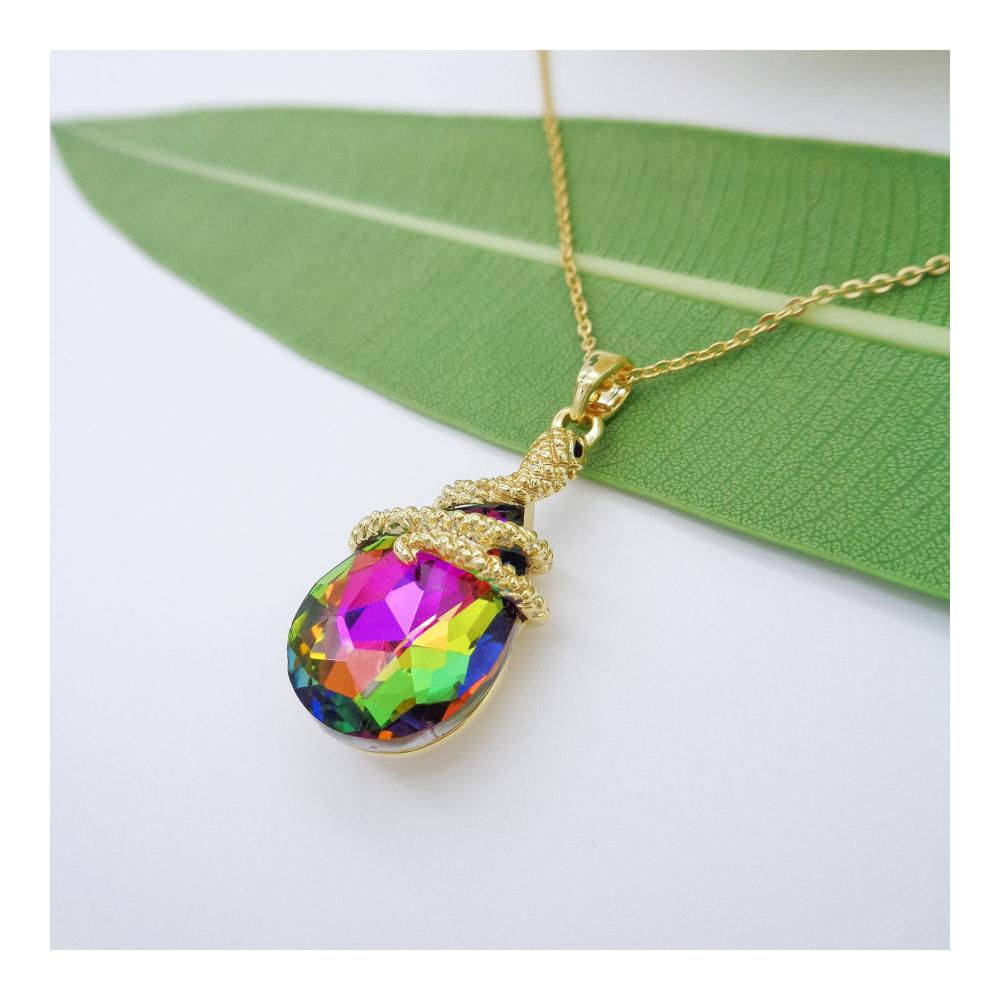 18 Karat Kristall-Halskette mit Schlangen-Design - Elegante 40+6 cm Verstellbar - Luxuriöser Anhänger - Damenmode-Schmuck