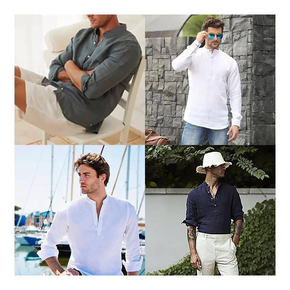 Herren Freizeithemd Baumwolle Leinenmix Langarm Regular Fit Sommerhemd