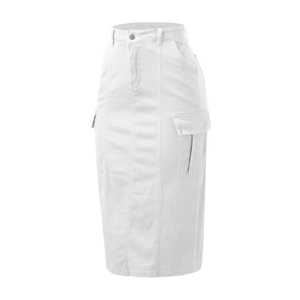 Knielanger Damenjeansrock mit hoher Taille Schlitz hinten Taschen – Stilvoller Wollrock in Slim Fit für modische Frauen