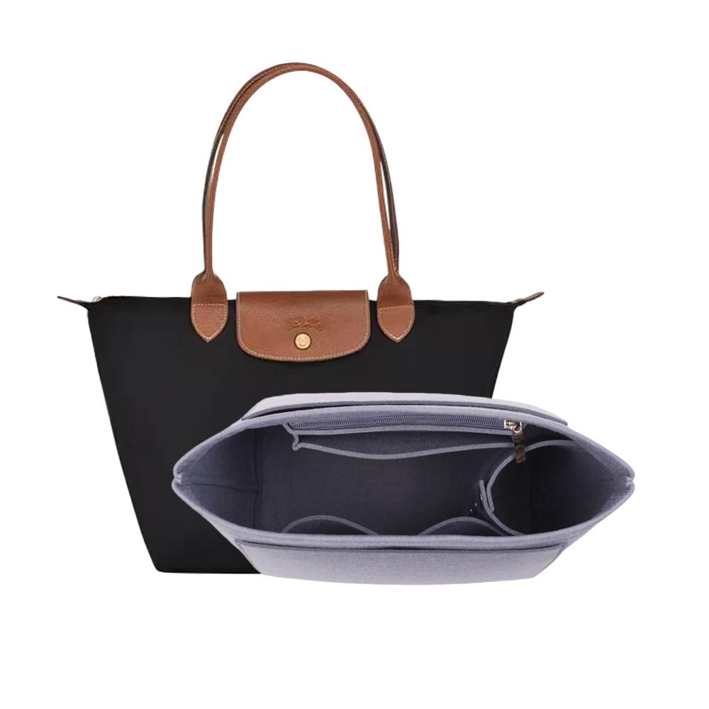 Taschenorganizer D.DUO für Longchamp Tragetaschen mit langem Griff - Grauer Geldbörseneinsatz
