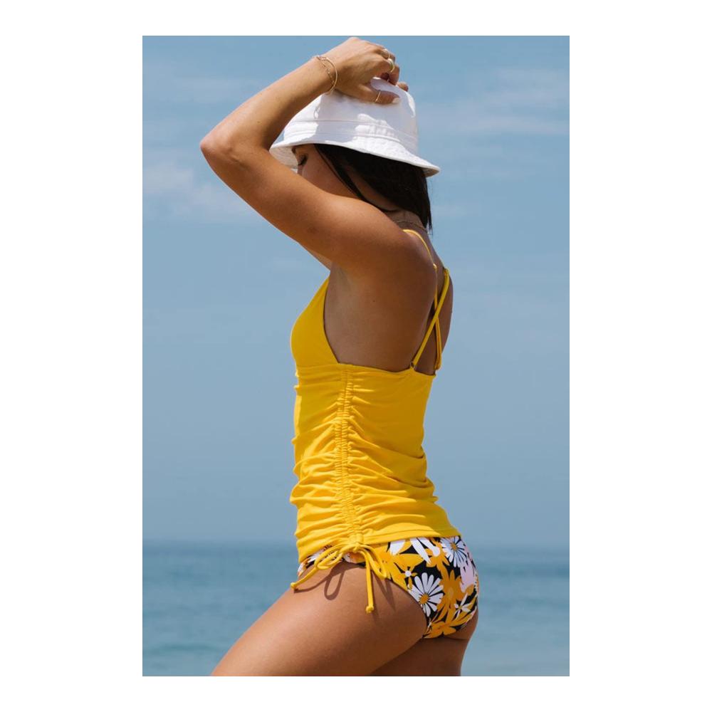 Blumendruck Tankini Set für Damen mit Bauchkontrolle und Bindeband an den Seiten