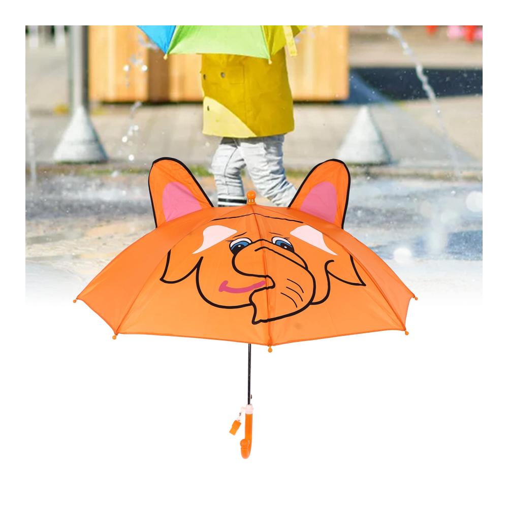 Bunter Cartoon-Tier Regenschirm für Mädchen - Leichter und Einfach zu Benutzen - Ideal für regnerische Tage - 23.03 x 30.31in - Orange