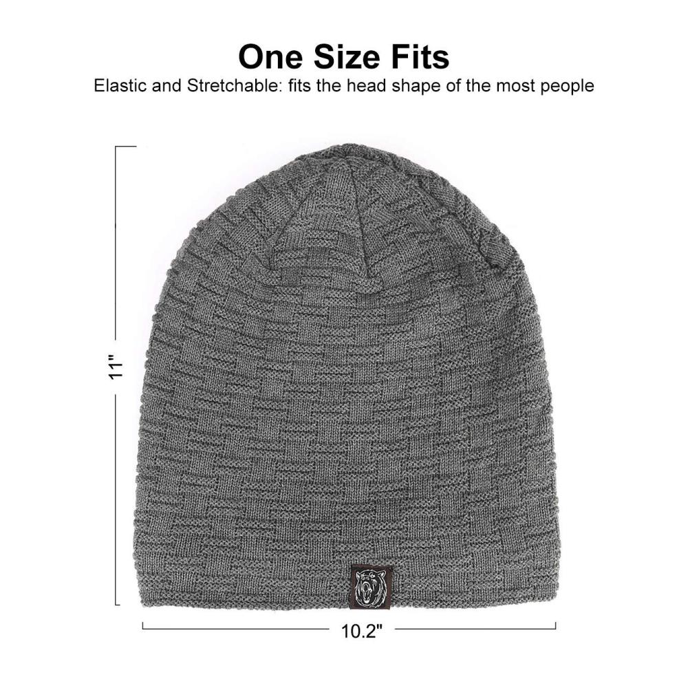 Graue Kungber Slouch Beanie Warme Wintermütze mit Teddyfleece-Futter für Damen und Herren