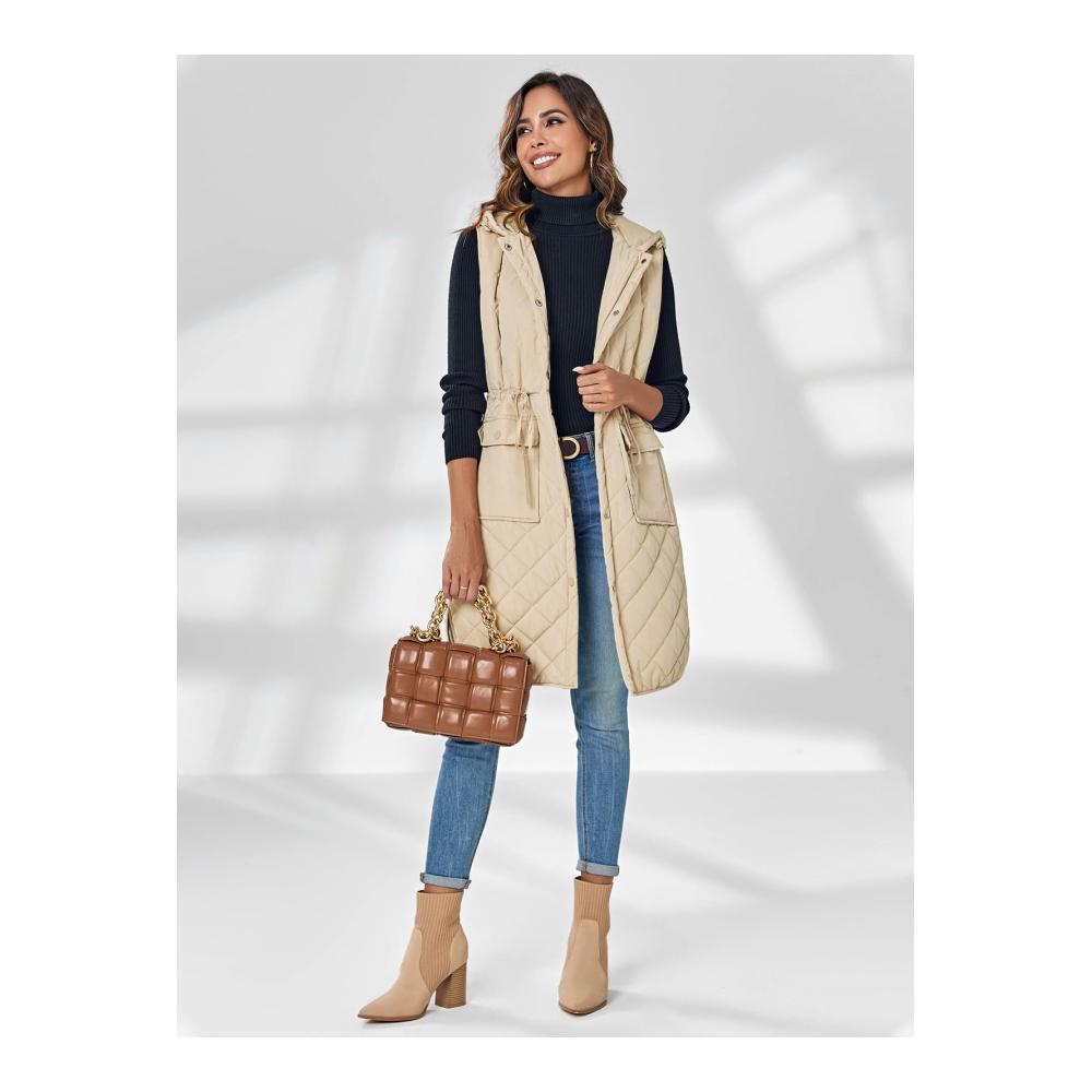Damen Steppweste mit Kapuze und Taschen - Langärmlige Winterweste für lässige Outfits