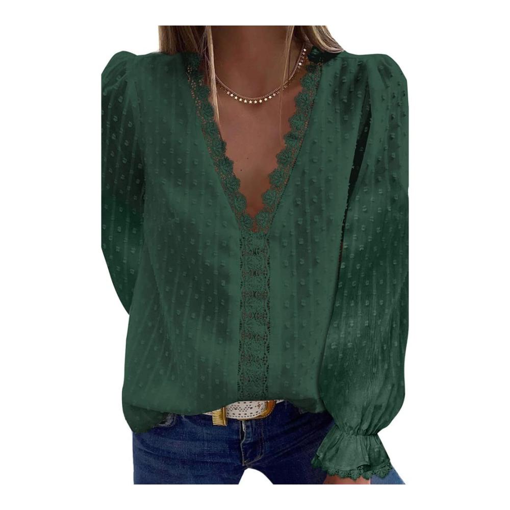 Damen Blusen & Tuniken Elegante Sommer Tops mit V-Ausschnitt Kurzarm Spitzen-Details Chiffon Hemd - Stilvolle Oberteile für Damen