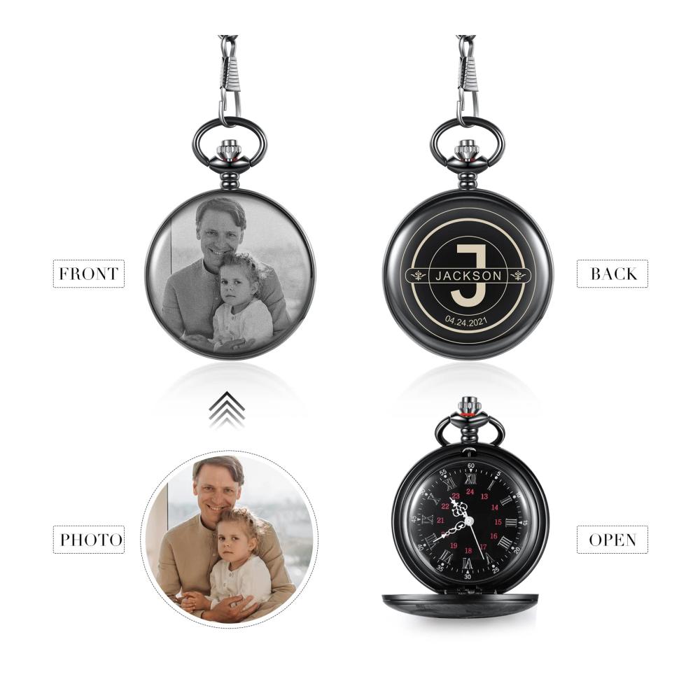 Personalisierte Vintage Taschenuhr für Herren - Foto & Textgravur - Geburtstags- und Jubiläumsgeschenk