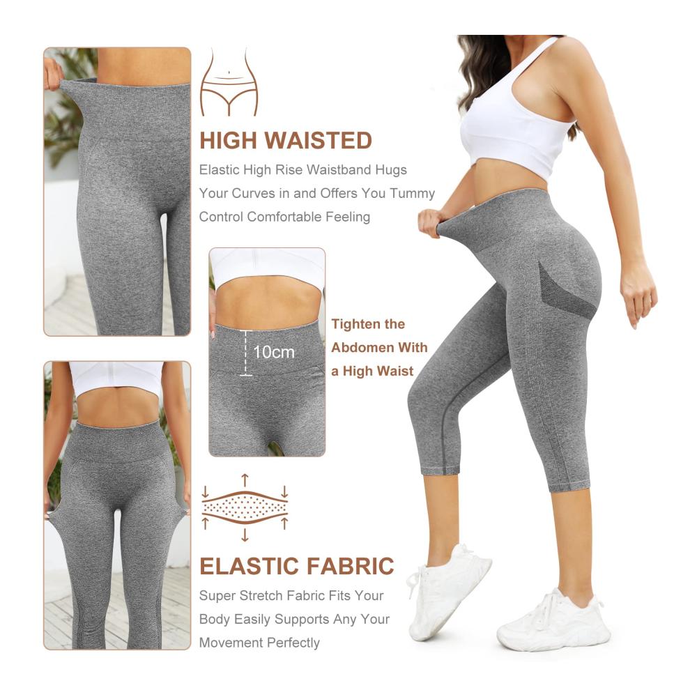 High Waist Damen Capri Leggings Blickdichte Yoga Leggins für Fitness & Workout Elastische Push-Up Sport Leggings für Yoga Jogging & Gym