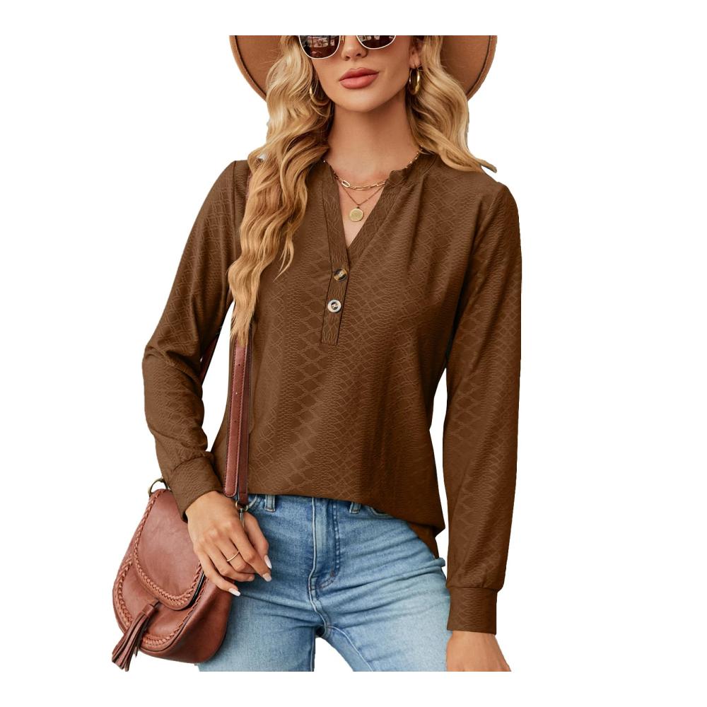 Damen Langarmshirt mit V-Ausschnitt Lässiges Tunika-Top in verschiedenen Größen (S-XXL