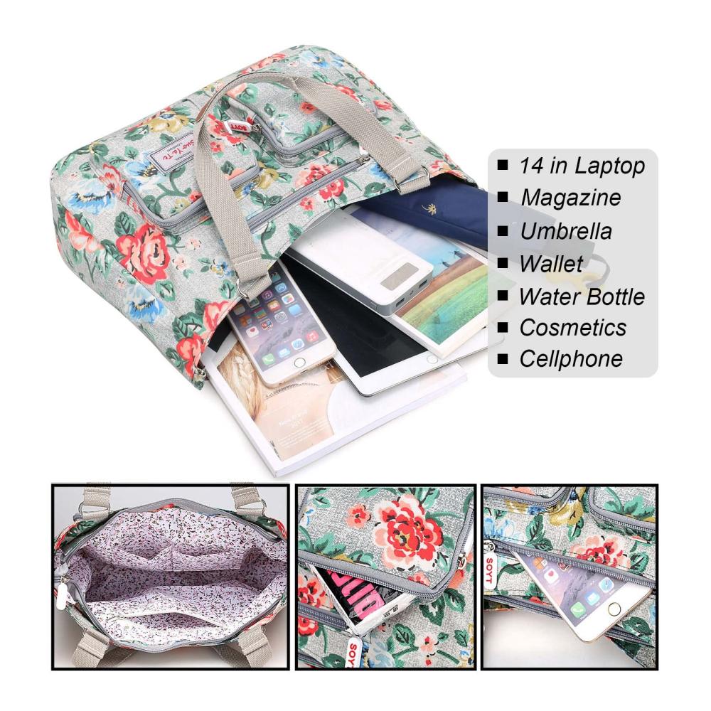 Große Damen Nylon Handtasche Wasserdichte Schultertasche mit Modemuster und Mehreren Taschen