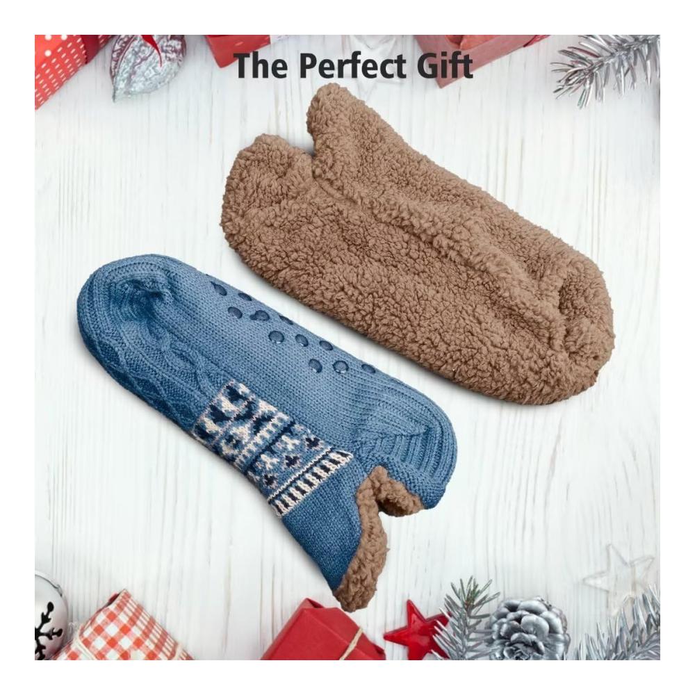 Winterwarme Stoppersocken mit Wolle für Damen & Herren - Flauschige Mulor Haussocken rutschfeste Hüttensocken (1 Paar