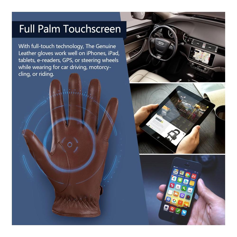 Herren Winter Lederhandschuhe - Kaschmir Gefüttert Touchscreen Schaffell Warm & Stilvoll (16516