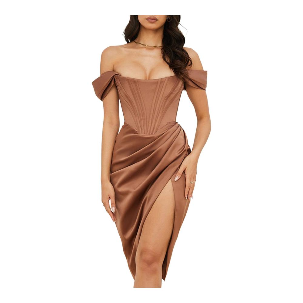 Cocktail Damenkleid Schulterfrei Drapiert Satin Schlitz Korsett - Perfekt für formelle Anlässe