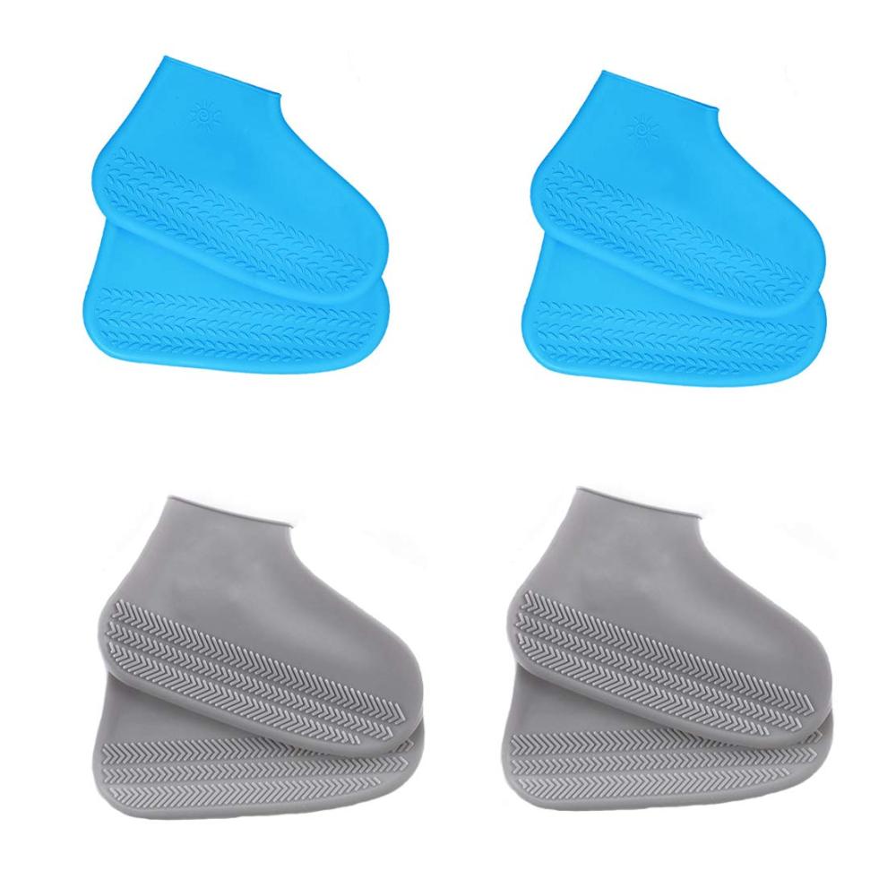 Galoschen LWZko 4 Paar Wasserdichte Silikonüberschuhe Rutschfest & Perfekt für Regen Schnee & Schlamm - Blau/Grau