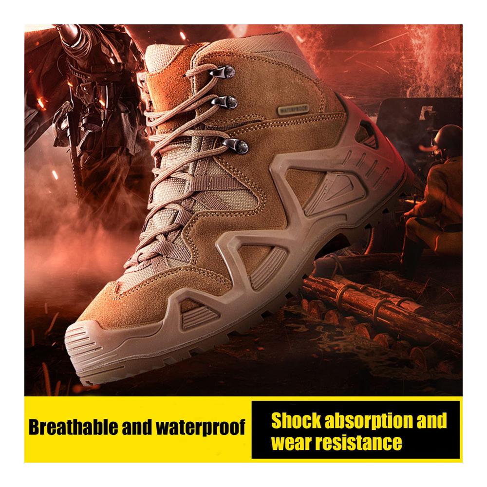 Outdoor Trekkingschuhe Herren & Damen - Wasserdichte Militärstiefel Taktische Patrouillenstiefel Hochhaus Wanderschuhe - Motorradarmee Trekking Ausrüstung - A-Beige-Größe 44