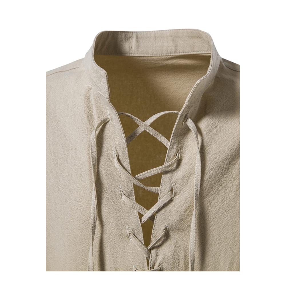 Herren Renaissance Henley Shirt mit Retro Lace-Up Details - Mittelalterliche Punk Tops