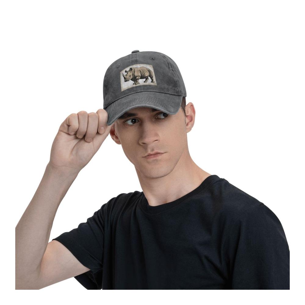 Baseball Caps für Erwachsene mit klassischem Denim-Design Nashorn-Muster Leichtgewicht Bequem Unisex ideal für Outdoor-Sport