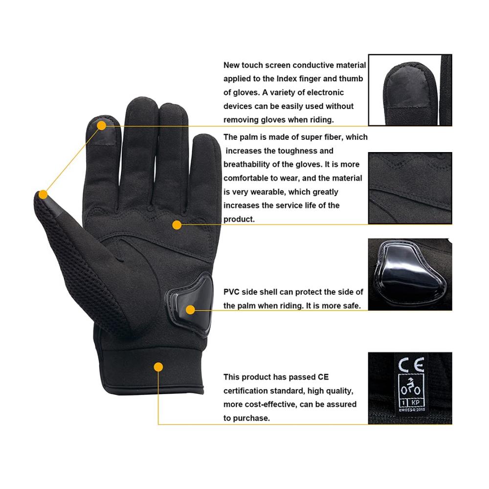 Motorradreithandschuhe Touchscreen Motorrad-Vollfingerhandschuhe für Radfahren ATV Jagd Wandern - Schwarz XXLarge