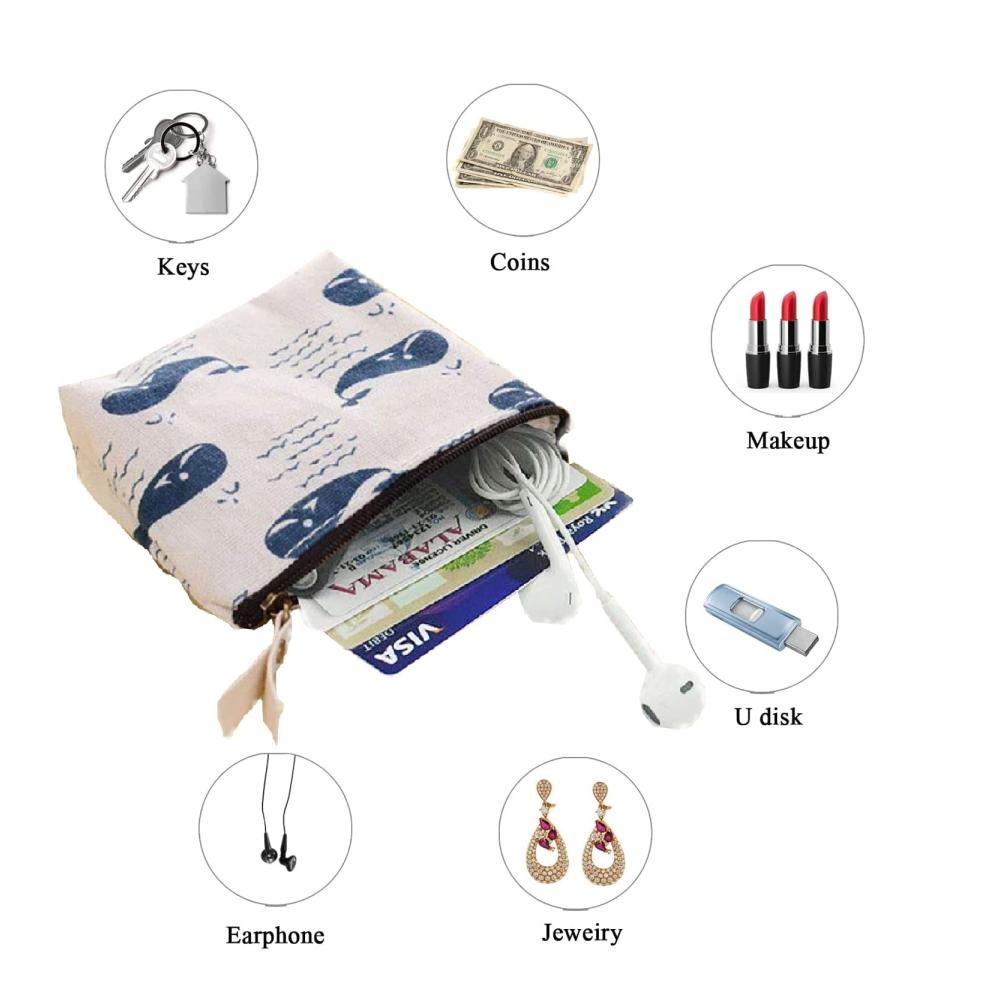 8er Set Mini-Canvas Münzbörsen mit Reißverschluss – Kompakte Schlüsseltasche für Geld Kosmetik und Wechselgeld – Cartoon-Design leicht zu transportieren ideal für die tägliche Reise