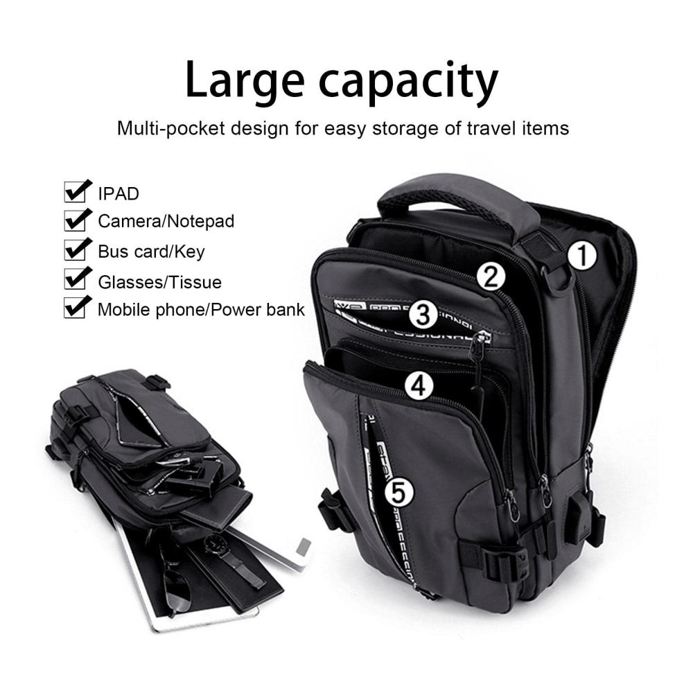 Multifunktionale USB-Lade-Sport-Schultertasche Diebstahlsicherer Rucksack für Herren und Damen - Ideal für Wandern Motorradfahren und den täglichen Gebrauch