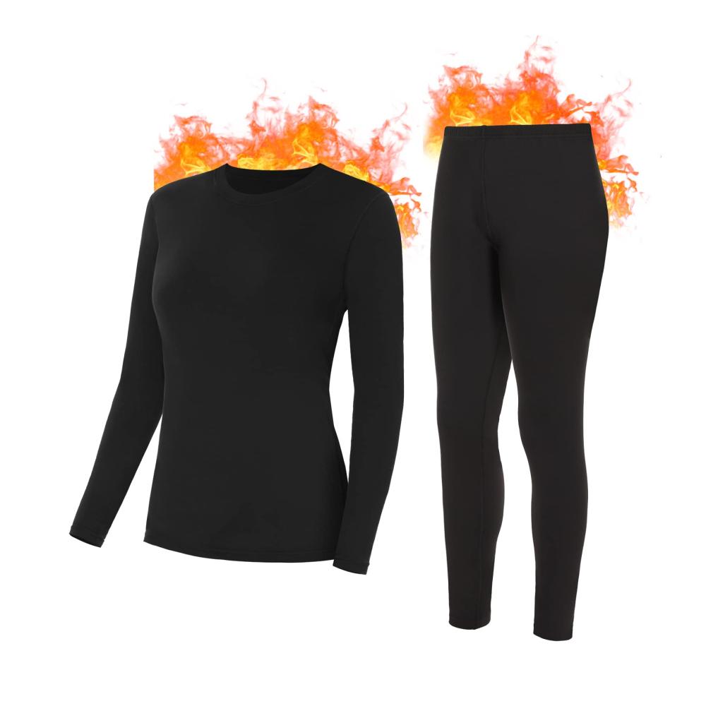 Damen Thermounterwäsche Set | Winter Warm mit Innenfleece | Ultraleicht Langarm U-Ausschnitt | Funktionsunterwäsche für Ski | Winterunterwäsche für Damen