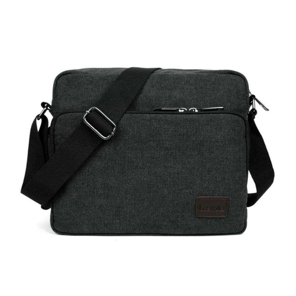Schwarze Herren Umhängetasche - Vintage Stoff Rucksack für den täglichen Gebrauch