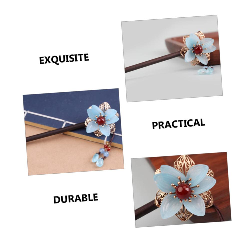 Chinesische Achat Haarnadeln - Traditionelle Perlen Retro Blumenstickerei 3er Set Haarkopfschmuck für Hochsteckfrisuren