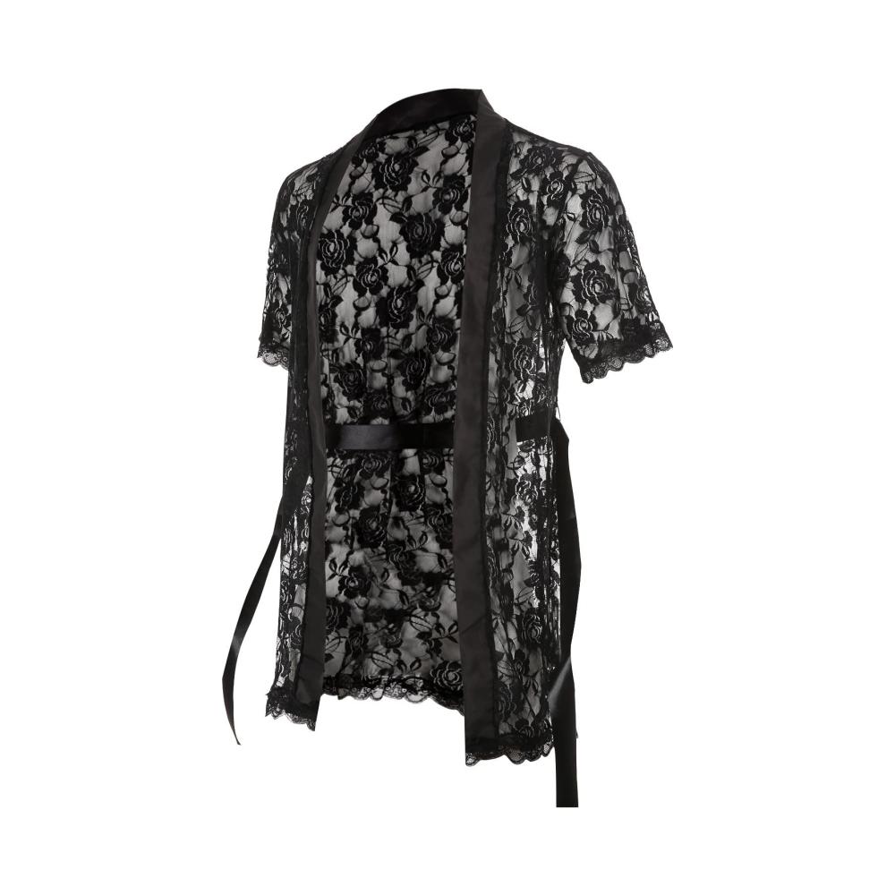 Sexy Schwarzer Netzanzug mit Ausgehöhlter Strickjacke und Atmungsaktiver Retroshorts für Männer
