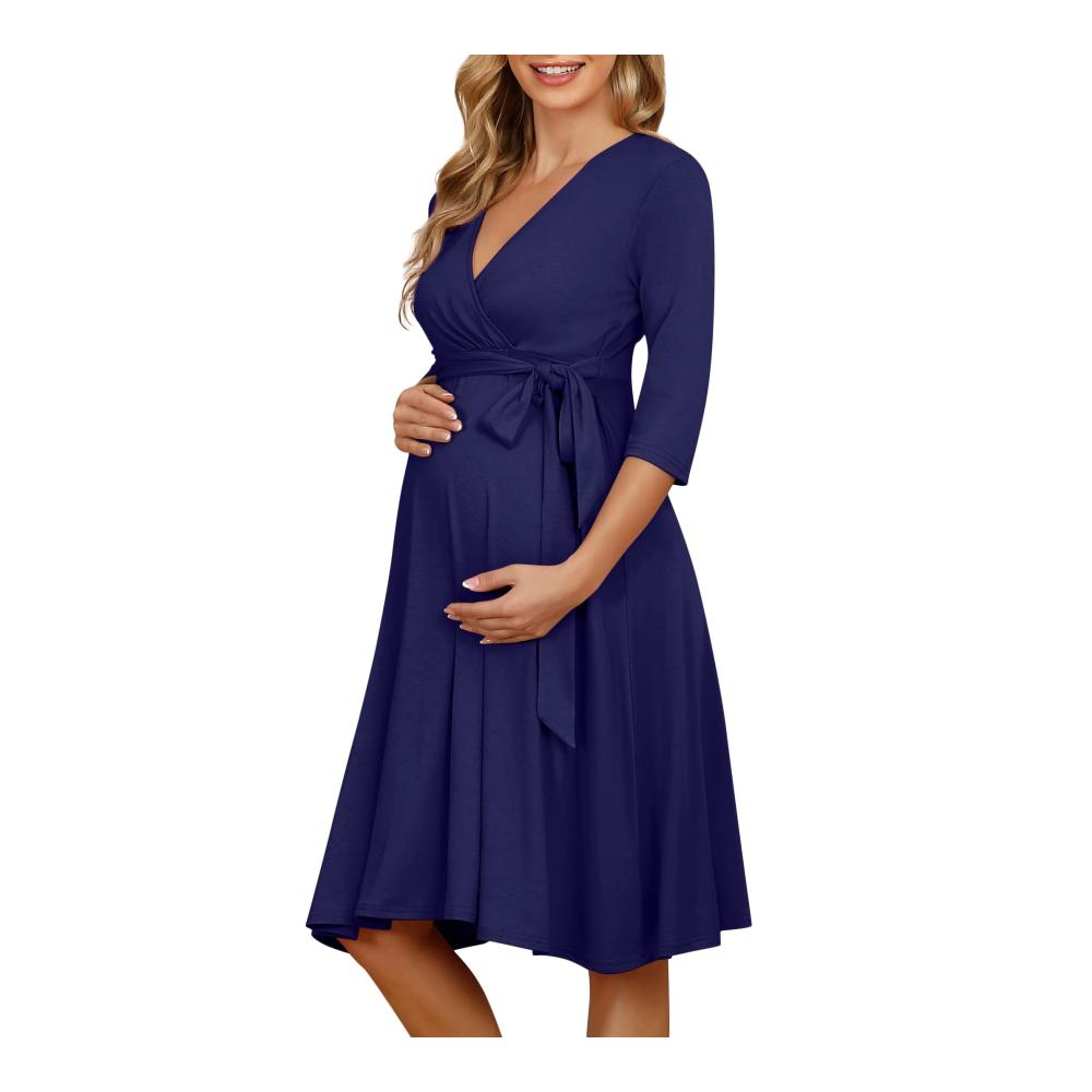 Umstandskleid für Schwangere KOJOOIN Damen Stillkleid mit V-Ausschnitt und Taillengürtel
